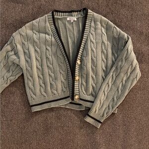 Green Cable Knit Cardigan